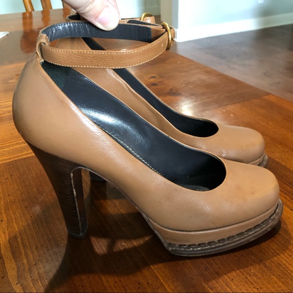 Yves Saint Laurent Brown Leather Heels w/ Strap - Picture 2 of 16